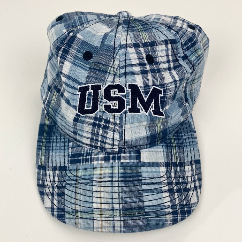 University of Southern Maine Blue Plaid Strapback Hat Embroidered Logo The Game
